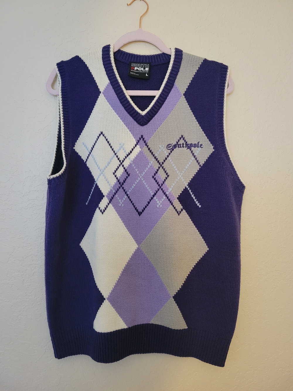 South Pole Purple Argyle V-Neck Sweater Vest